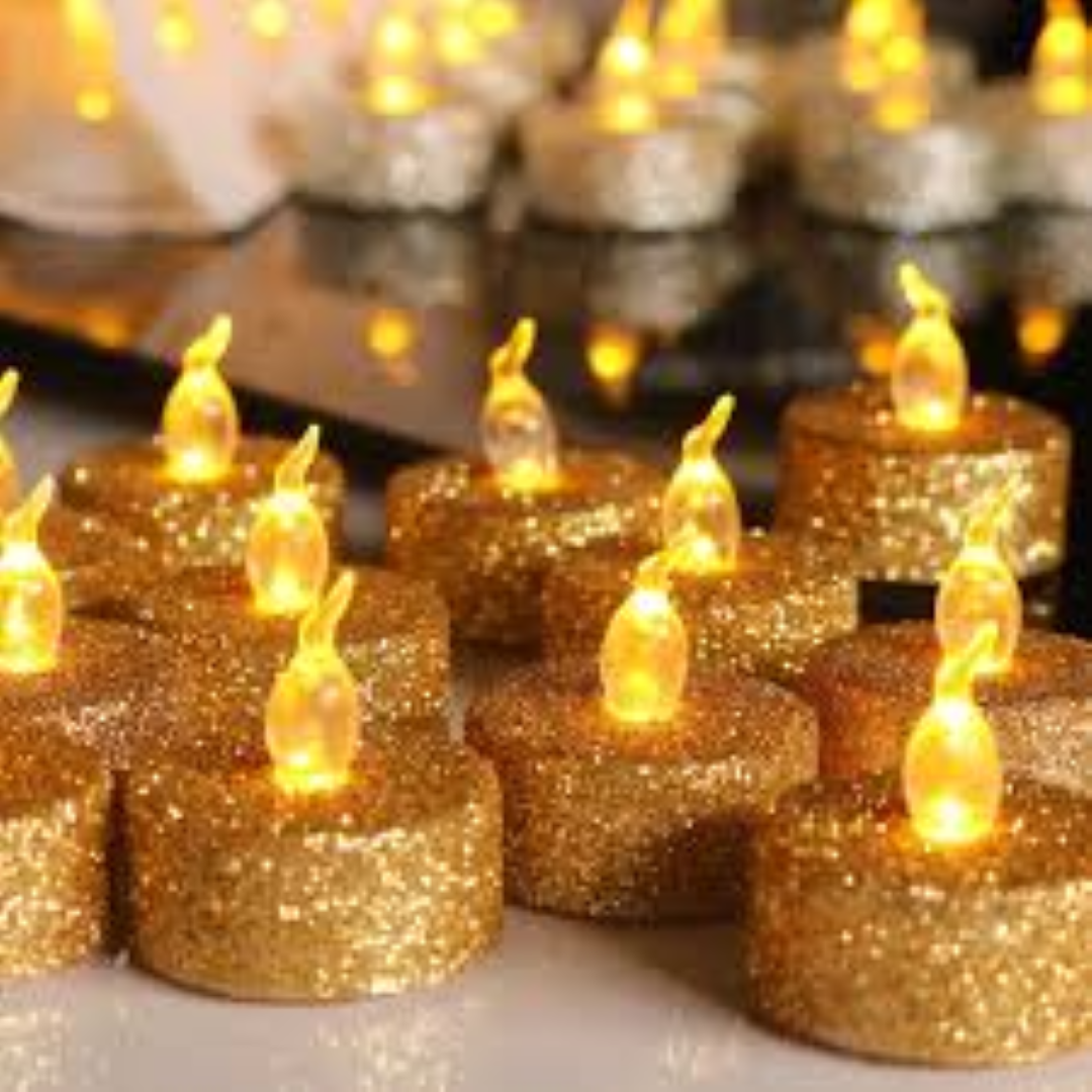 HOME LIGHTS GLITTER TEALIGHT CANDLES 6PCS GOLD HL1805